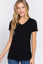 Load image into Gallery viewer, Active Basic | Active USA - Short Sleeve V-neck Top with Pocket: Nvy-True Navy / L