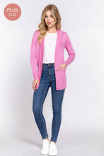 Load image into Gallery viewer, Active Basic | Active USA - Long Sleeve Rib Banded Open Sweater Cardigan: Lav-Misty Lavender / 2XL