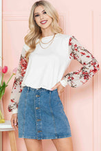 Load image into Gallery viewer, Burgundy Apparel - SOLID TUNIC WITH FLORAL CHIFFON SLEEVES: /// 2-2-1;S-M-L-XL / NAVY