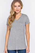 Load image into Gallery viewer, Active Basic | Active USA - Short Sleeve V-neck Top with Pocket: Nvy-True Navy / L