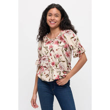 Load image into Gallery viewer, Perseption - FLORAL ITY BABY RUFFLE NECK TIE SLEEVE PEASANT: TAUPE/MAUVE/GREEN / S-M-L-XL(1-1-1-1)