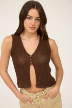 Load image into Gallery viewer, Blu Pepper - V NECK FRONT BUTTON CROCHET KNIT VEST: CHARCOAL///