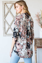 Load image into Gallery viewer, HEIMISH - ST1002-74 MANDARIN COLLAR MULTI COLOR FLORAL TOP: 2-2-2 ###(1X-2X-3X) / MOCHA MULTI