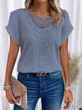 Load image into Gallery viewer, Wholesalesir - Lace Patchwork Short Sleeved Top: Purple / M ///