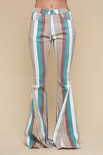 Load image into Gallery viewer, MULTI STRIPE DENIM BELLBOTTOM JEANS -TURQ MULTI 1003: MED ###