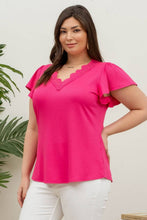 Load image into Gallery viewer, Blu Pepper - PLUS V NECK LACE TRIM RIB KNIT TOP: ROYAL BLUE ///
