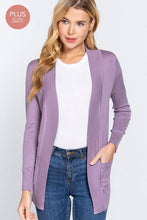 Load image into Gallery viewer, Active Basic | Active USA - Long Sleeve Rib Banded Open Sweater Cardigan: Lav-Misty Lavender / 2XL