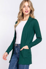 Load image into Gallery viewer, Active Basic | Active USA - Long Sleeve Rib Banded Open Sweater Cardigan: Blu-French Blue / S