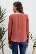 Load image into Gallery viewer, Blu Pepper - V NECK BACK BUTTONED SHEER PLAID LONG SLEEVE BLOUS: HUNTER GREEN///