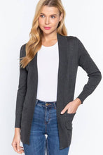 Load image into Gallery viewer, Active Basic | Active USA - Long Sleeve Rib Banded Open Sweater Cardigan: Blu-French Blue / S