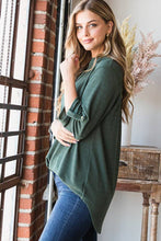 Load image into Gallery viewer, HEIMISH - ST1002-71 ROLL UP SLEEVE MANDARIN COLLAR SOLID TOP: ///BURGUNDY / 2-2-2 (S-M-L)