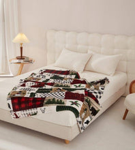 Load image into Gallery viewer, Duke Imports - "Country Lodge Patchwork" Footed Flannel Throw 50"x70" ///