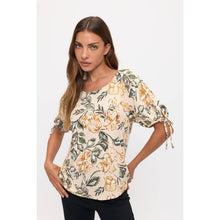 Load image into Gallery viewer, Perseption - FLORAL KNIT SCOOP NECK FASHION TEE: TAUPE/GREEN/BROWN / S-M-L-XL(1-2-2-1)