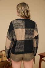 Load image into Gallery viewer, Blu Pepper - PLAID KNIT PATTERN CREWNECK PULLOVER SWEATER: BLACK///