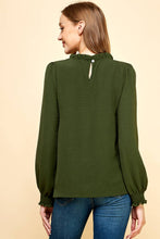 Load image into Gallery viewer, Les Amis - Solid Top with Ruffled Neck and Smocked Sleeves.: Black / L ///