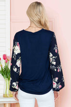 Load image into Gallery viewer, Burgundy Apparel - SOLID TUNIC WITH FLORAL CHIFFON SLEEVES: /// 2-2-1;S-M-L-XL / NAVY