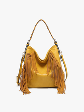 Load image into Gallery viewer, Jen &amp; Co. - M2350 Sav Distressed Hobo w/ Fringe Detail: Black ///