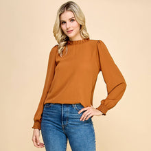 Load image into Gallery viewer, Les Amis - Solid Top with Ruffled Neck and Smocked Sleeves.: Black / L ///