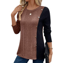 Load image into Gallery viewer, Suhkasana - Color Block Button Split Top Casual Long Sleeve Cross-Border: Red / S///