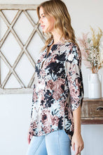 Load image into Gallery viewer, HEIMISH - ST1002-74 MANDARIN COLLAR MULTI COLOR FLORAL TOP: 2-2-2 ###(1X-2X-3X) / MOCHA MULTI
