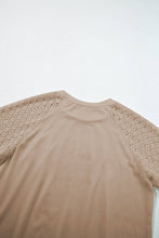 Load image into Gallery viewer, Women's Seamed Detail Contrast Lace Raglan Sleeve Tee: Pale Khaki / ///65%Polyester+30%Viscose+5%Elastane / S