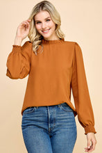 Load image into Gallery viewer, Les Amis - Solid Top with Ruffled Neck and Smocked Sleeves.: Black / L ///