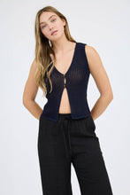 Load image into Gallery viewer, Blu Pepper - V NECK FRONT BUTTON CROCHET KNIT VEST: CHARCOAL///