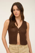 Load image into Gallery viewer, Blu Pepper - V NECK FRONT BUTTON CROCHET KNIT VEST: CHARCOAL///