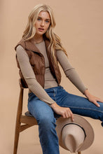 Load image into Gallery viewer, Blu Pepper - COLLARED ZIP UP CROPPED PUFFER VEST: OLIVE ///