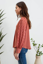 Load image into Gallery viewer, Blu Pepper - V NECK BACK BUTTONED SHEER PLAID LONG SLEEVE BLOUS: HUNTER GREEN///