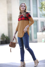 Load image into Gallery viewer, 42POPS - ',..._ Christmas Plaid Colorblock Top: DKBURGUNDY-122028 / XL ///