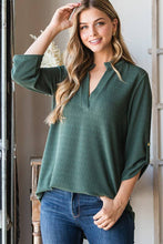 Load image into Gallery viewer, HEIMISH - ST1002-71 ROLL UP SLEEVE MANDARIN COLLAR SOLID TOP: ///BURGUNDY / 2-2-2 (S-M-L)