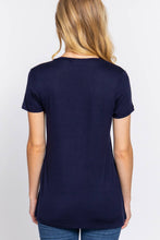Load image into Gallery viewer, Active Basic | Active USA - Short Sleeve V-neck Top with Pocket: Nvy-True Navy / L