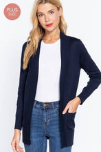 Load image into Gallery viewer, Active Basic | Active USA - Long Sleeve Rib Banded Open Sweater Cardigan: Lav-Misty Lavender / 2XL