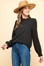 Load image into Gallery viewer, Les Amis - Solid Top with Ruffled Neck and Smocked Sleeves.: Black / L ///