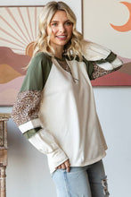 Load image into Gallery viewer, 7th Ray - Color Block Raglan Sleeve V Stitch  Long Sleeve Top T5812: Cream/Burgundy/// / S