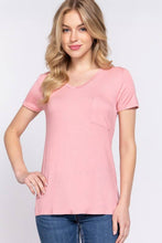 Load image into Gallery viewer, Active Basic | Active USA - Short Sleeve V-neck Top with Pocket: Nvy-True Navy / M