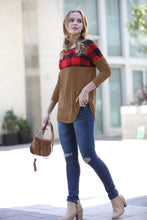 Load image into Gallery viewer, 42POPS - ',..._ Christmas Plaid Colorblock Top: DKBURGUNDY-122028 / L ///