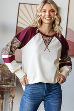 Load image into Gallery viewer, 7th Ray - Color Block Raglan Sleeve V Stitch  Long Sleeve Top T5812: Cream/Burgundy/// / S