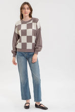 Load image into Gallery viewer, Blu Pepper - CHECKERED CROCHET KNIT LONG SLEEVE SWEATER: GREY MULTI///