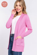 Load image into Gallery viewer, Active Basic | Active USA - Long Sleeve Rib Banded Open Sweater Cardigan: Lav-Misty Lavender / 2XL