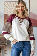 Load image into Gallery viewer, 7th Ray - Color Block Raglan Sleeve V Stitch  Long Sleeve Top T5812: Cream/Burgundy/// / S