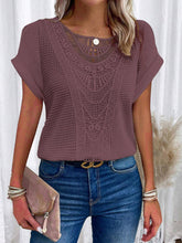 Load image into Gallery viewer, Wholesalesir - Lace Patchwork Short Sleeved Top: Purple / M ///