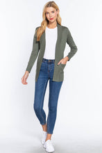 Load image into Gallery viewer, Active Basic | Active USA - Long Sleeve Rib Banded Open Sweater Cardigan: Blu-French Blue / S