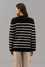 Load image into Gallery viewer, Blu Pepper - DROP SHOULDER STRIPED KNIT SWEATER: BLACK ///