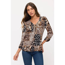 Load image into Gallery viewer, Perseption - ANIMAL PRINT DTY SQUARE ZIPPER PULL ROLL TAB SHIRT: BLACK/BROWN/TAUPE / S-M-L-XL(1-2-2-1)