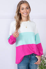 Load image into Gallery viewer, Burgundy Apparel - BRIGHT COLOR BLOCK LONG SLEEVE TUNIC TOP: L / MINT///
