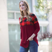 Load image into Gallery viewer, 42POPS - ',..._ Christmas Plaid Colorblock Top: DKBURGUNDY-122028 / L ///