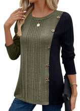 Load image into Gallery viewer, Suhkasana - Color Block Button Split Top Casual Long Sleeve Cross-Border: Red / S///
