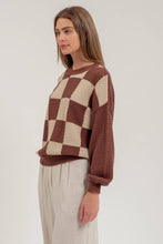 Load image into Gallery viewer, Blu Pepper - CHECKERED CROCHET KNIT LONG SLEEVE SWEATER: GREY MULTI///